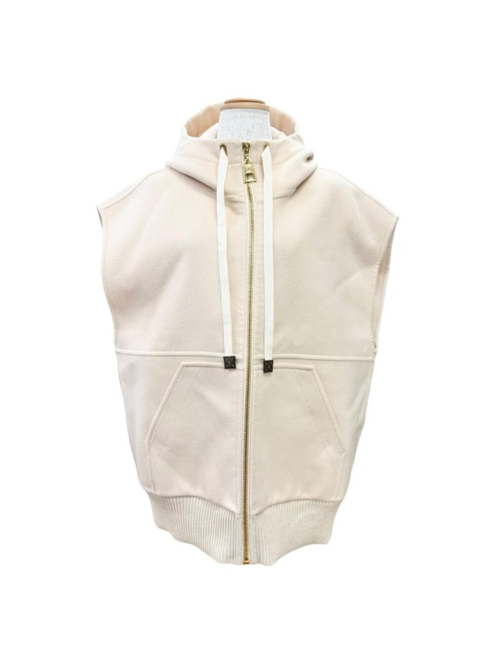 Louis Vuitton Wool Silk Liningantant Monogram with Hood Zip Up Vest Beige 34